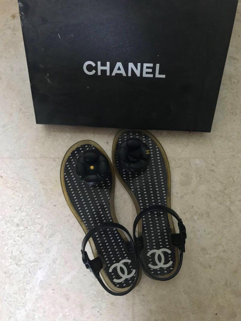 chanel black jelly sandals