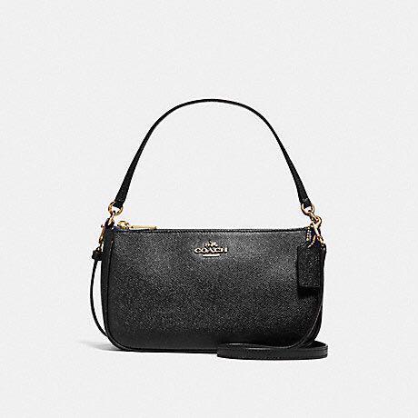 Authentic TOP HANDLE POUCH COACH F25591 LIGHT GOLD BLACK