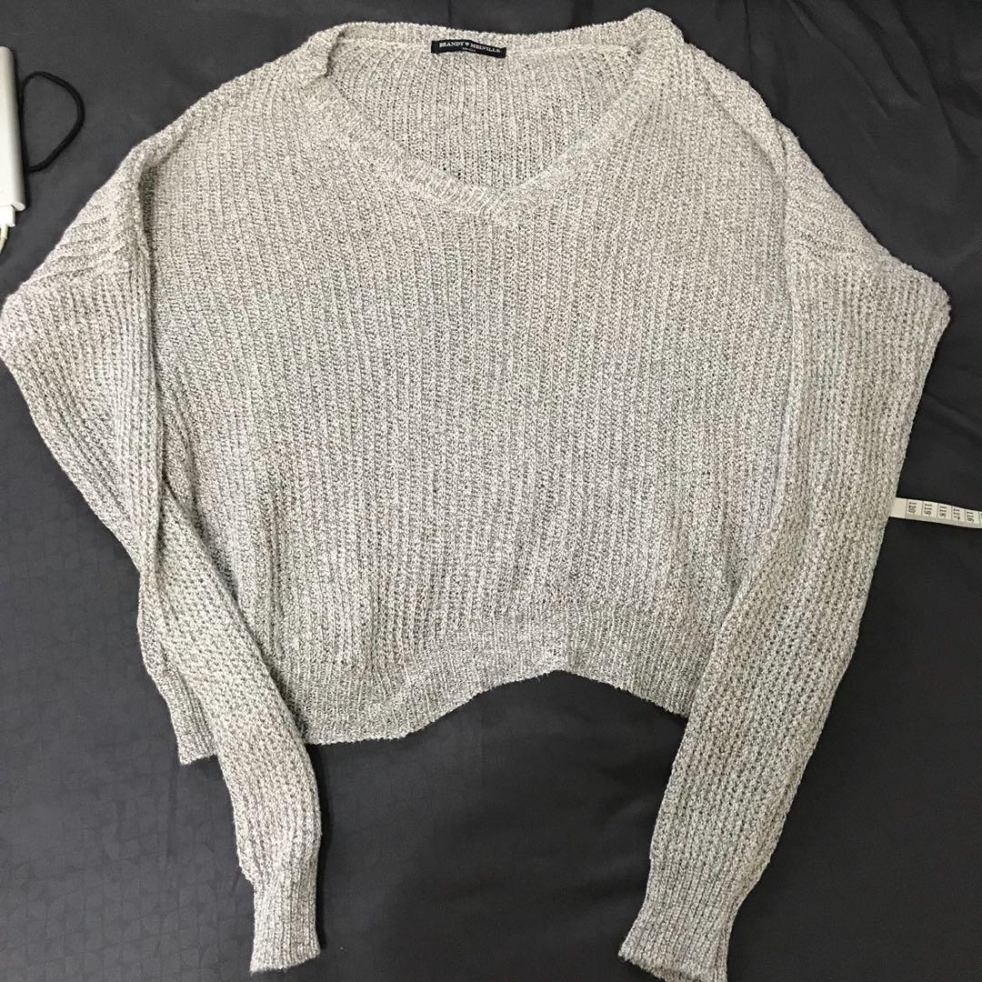 brandy melville grey v neck sweater