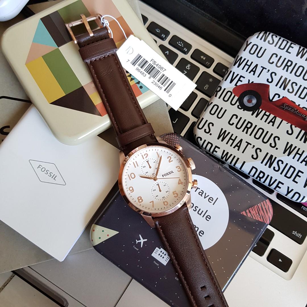 Fossil Townsman Chronograph White Dial Brown Leather Men's Watch ...