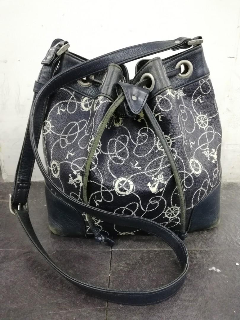 KITAMURA DRAWSTRING BUCKET FULL LEATHER BAG, Women