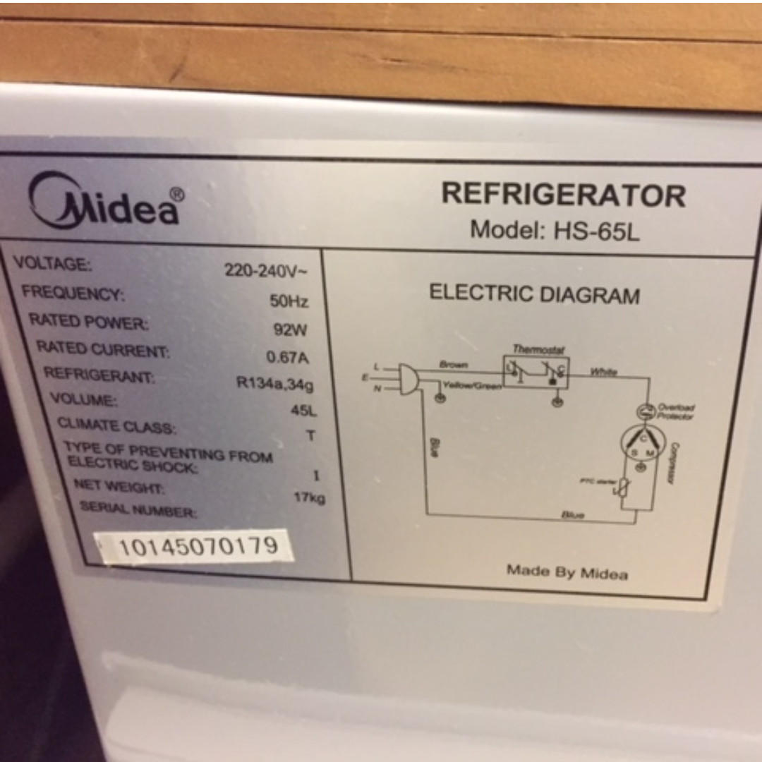 MIDEA FRIDGE/Refrigerator HS65L, TV & Home Appliances, Kitchen