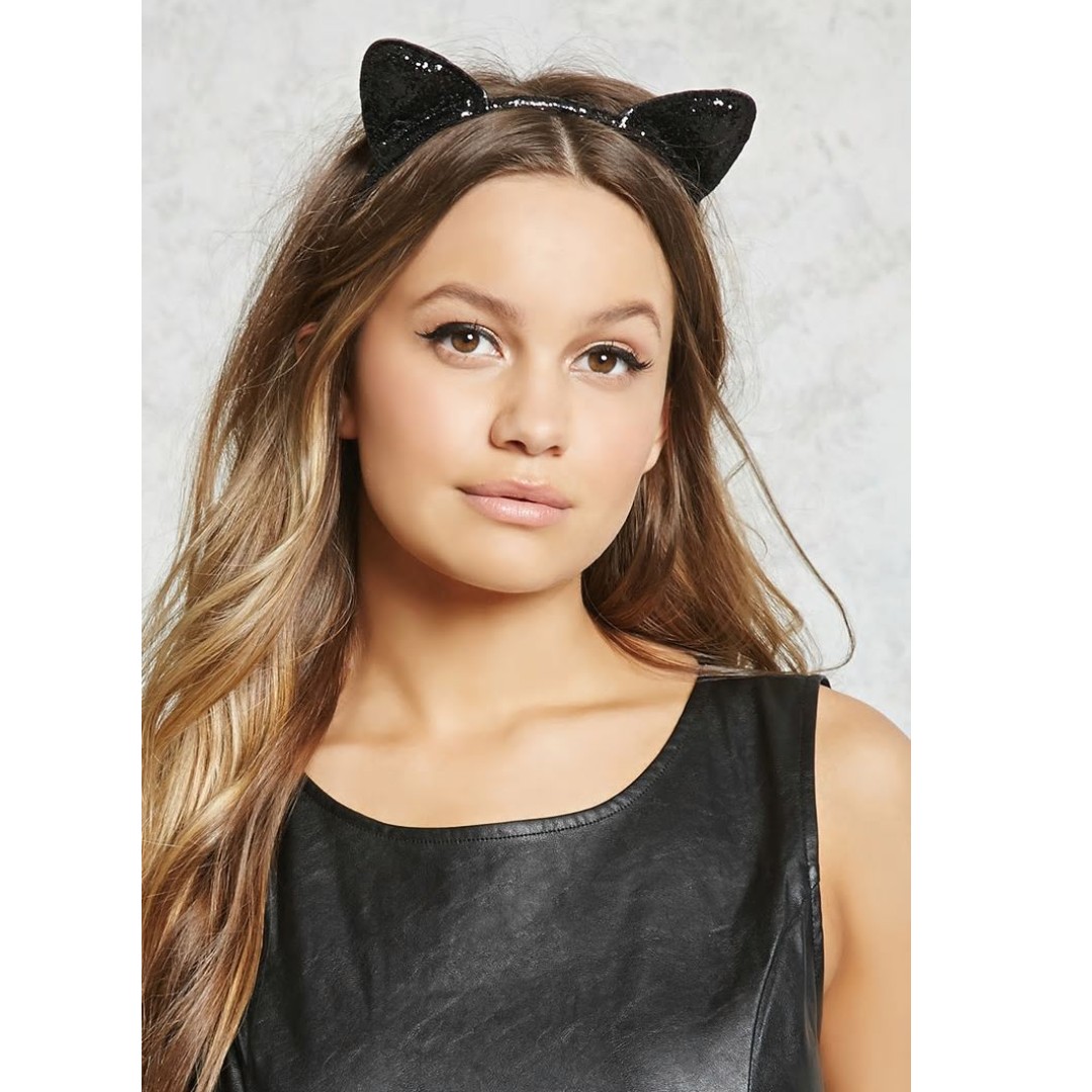 Sequin Cat Ear Headband Hairband Black Women S Fashion