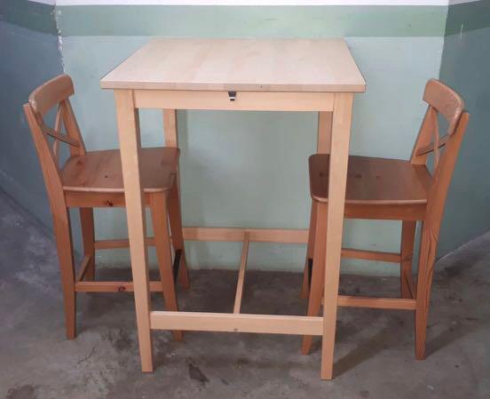 Used Small Solid Wood Bar Dining Table Set Dining Set Furniture Tables Chairs On Carousell