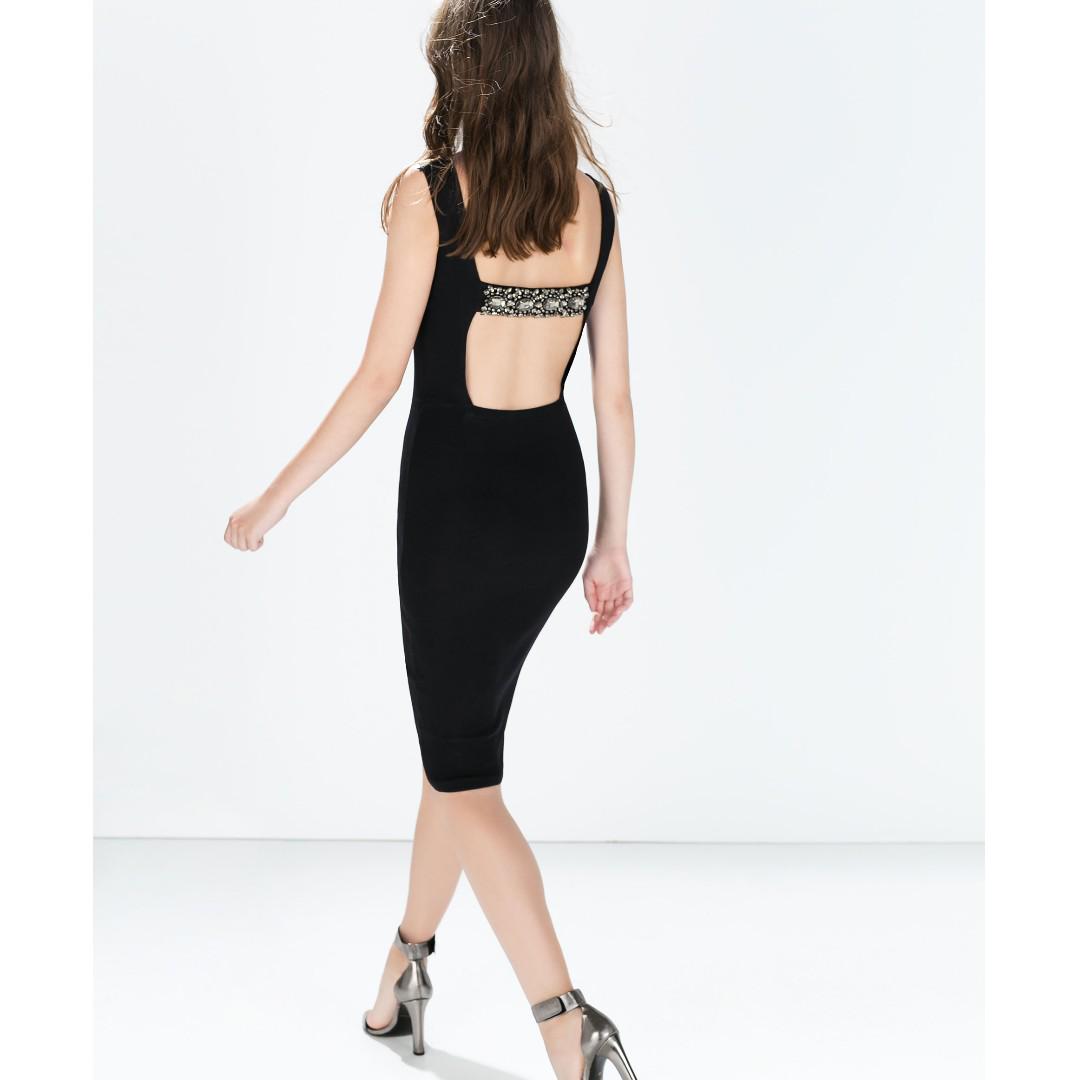 zara black backless dress