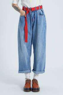 復古Mom jeans紅車線長褲-S