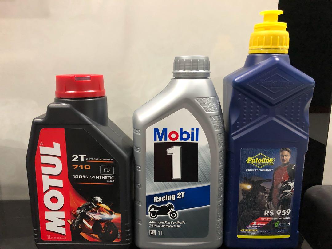 2T OIL Instock! Motul 710 / Mobil Racing / Putoline 959, Motorcycles,  Motorcycle Accessories on Carousell