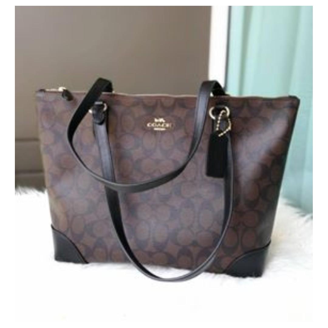 Authentic Coach Zip Top Tote in Signature Canvas F29208 Brown, Women