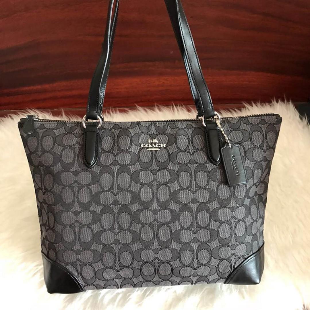 Authentic Coach Zip Top Tote in Signature Jacquard F29958 Black Women s Fashion Bags Wallets Cross body Bags on Carousell