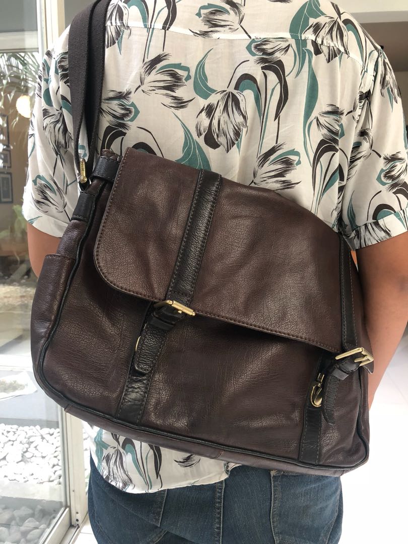 Fossil Original Estate EW Messenger Bag Murah Kulit Asli Fesyen