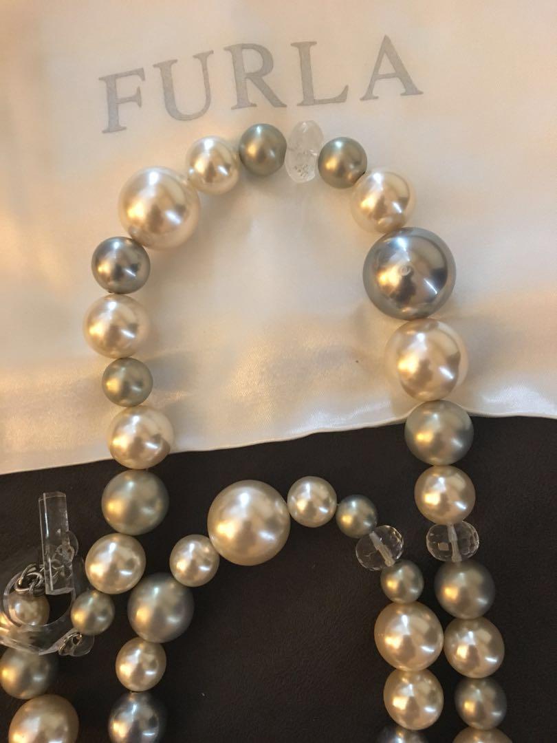 Collier Vintage FURLA En Lucite – Boules En Plexi Transparent, Longueur 41-45 Cm