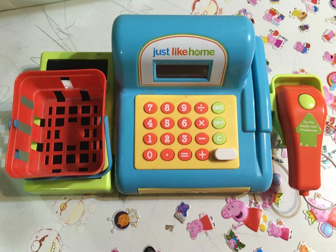 just like home toy cash register with real scanner & working calculator