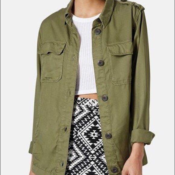 TOPSHOP Army Green Military Shirt Jacket Women s Fashion Coats
