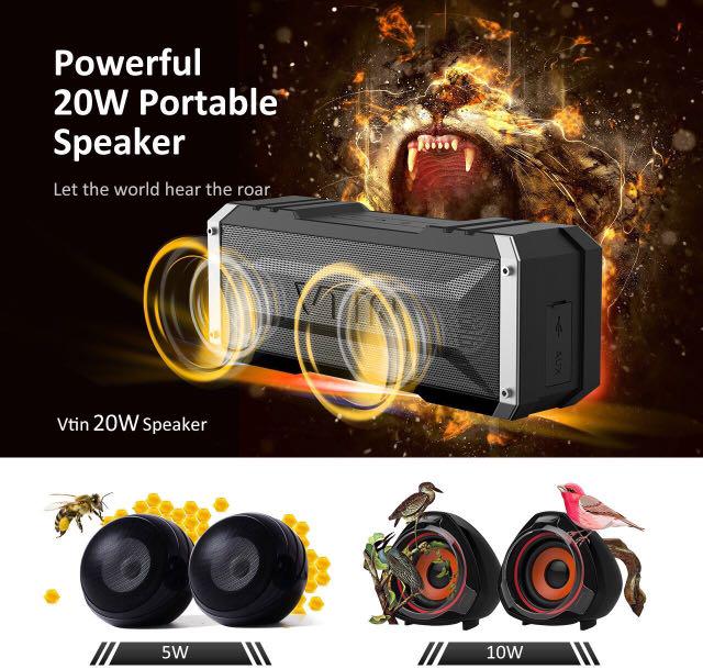 vtin 20 watt waterproof bluetooth speaker