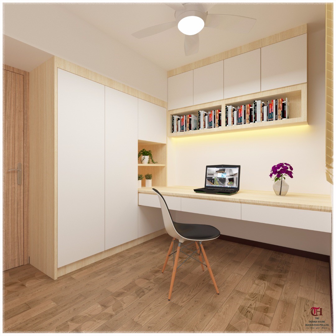 Wardrobe with book shelves and study table. Space saving