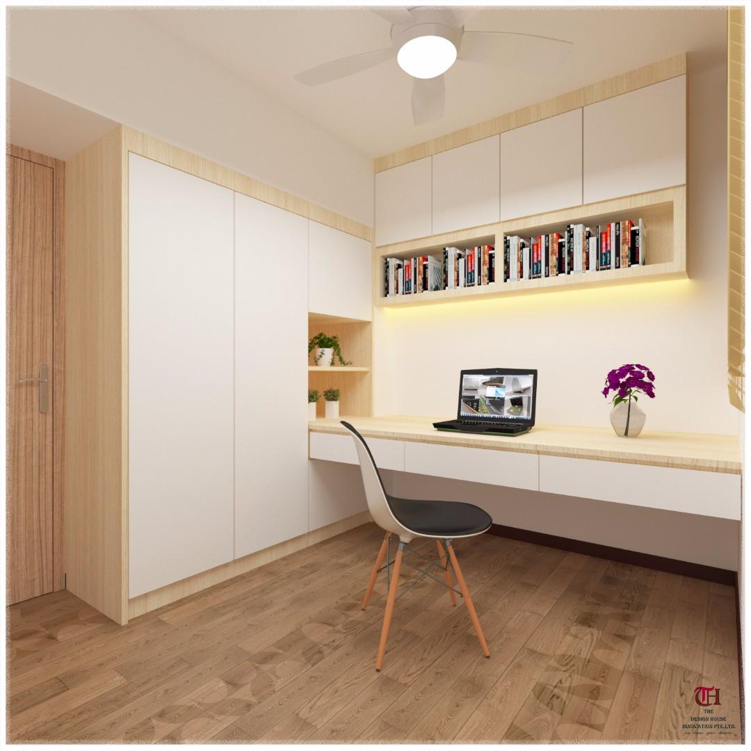 Wardrobe with book shelves and study table. Space saving, Furniture ...
