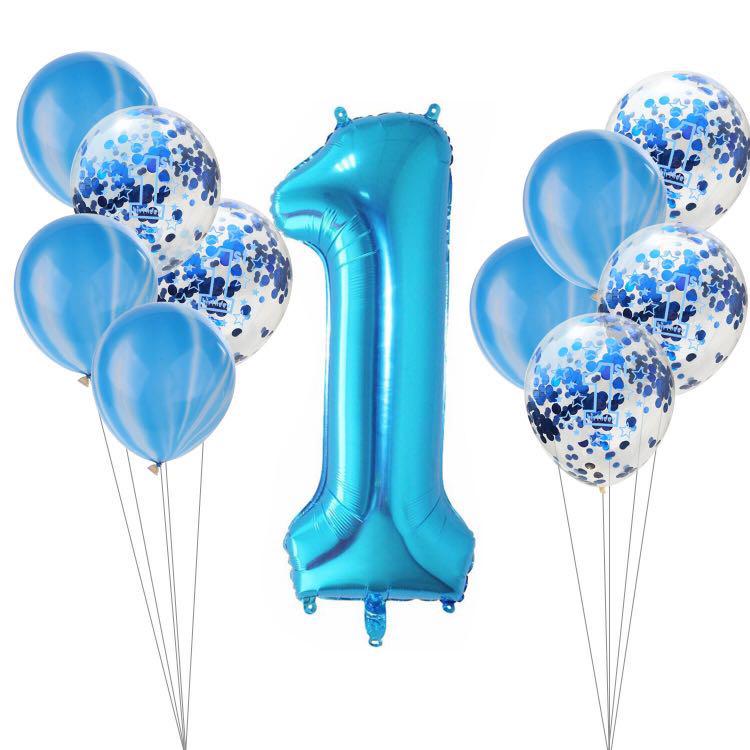 11 Pieces Baby Boy 1 Year Birthday Party Balloon Set Decoration