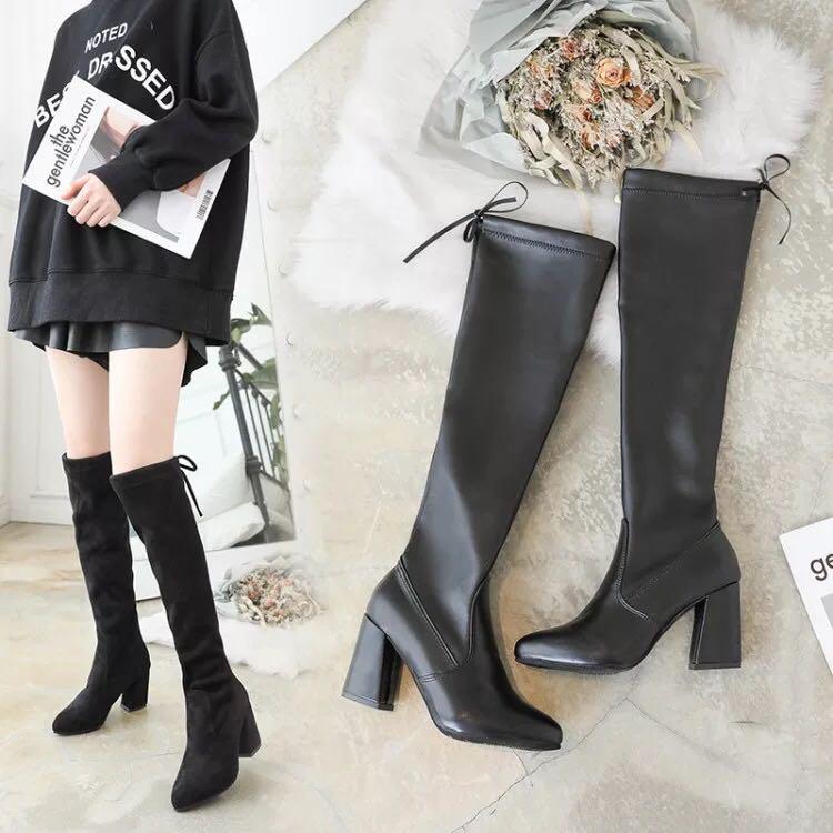knee boots nubuck leather thick 