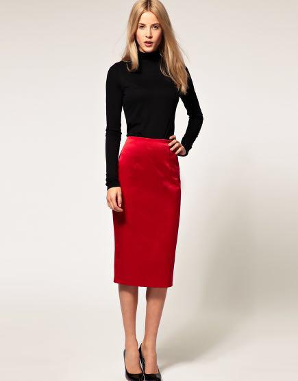ASOS Red Satin Pencil Skirt, Women's Fashion, Bottoms, Skirts on