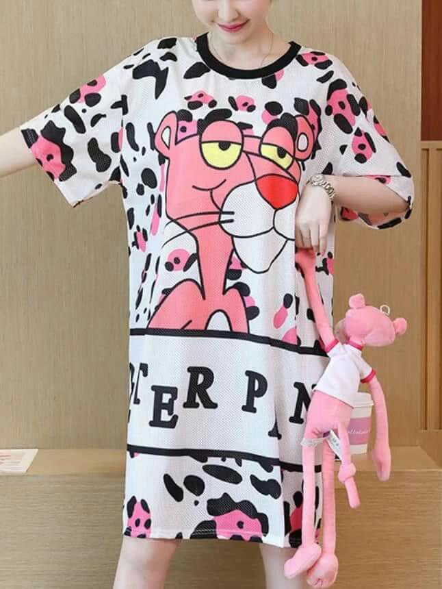 Brand New Premium Plus Size Pink Panther T shirt Dress Long Top Women s Fashion Tops Sleeveless on Carousell