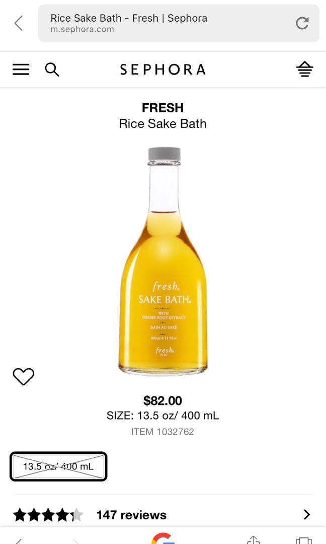 Fresh Sake Bath 400ml Beauty Personal Care Bath Body Body Care On Carousell