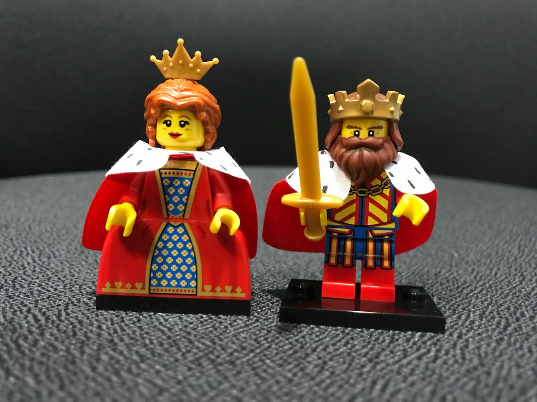 Genuine LEGO Lot of 2 Minifigures King & Queen in Red White Black w/ White Horse 