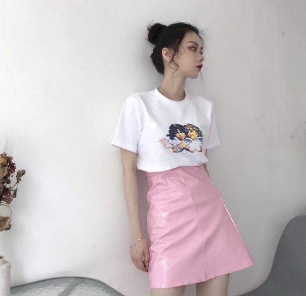 Pink latex skirt sales outfit