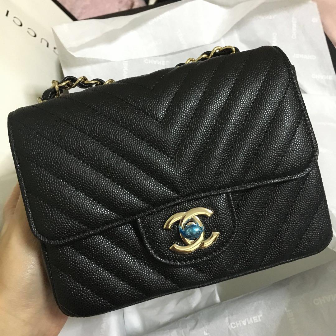 Chanel mini square chevron clearance caviar