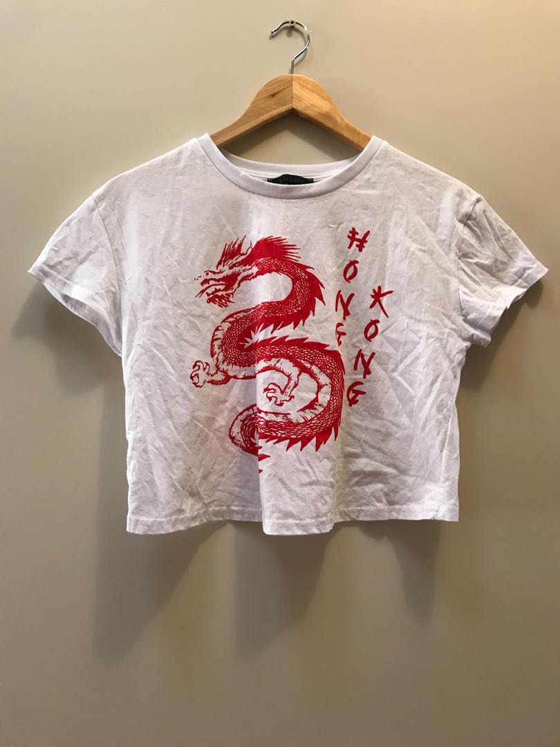 White T Shirt With Red Dragon Design On Front Women S Fashion