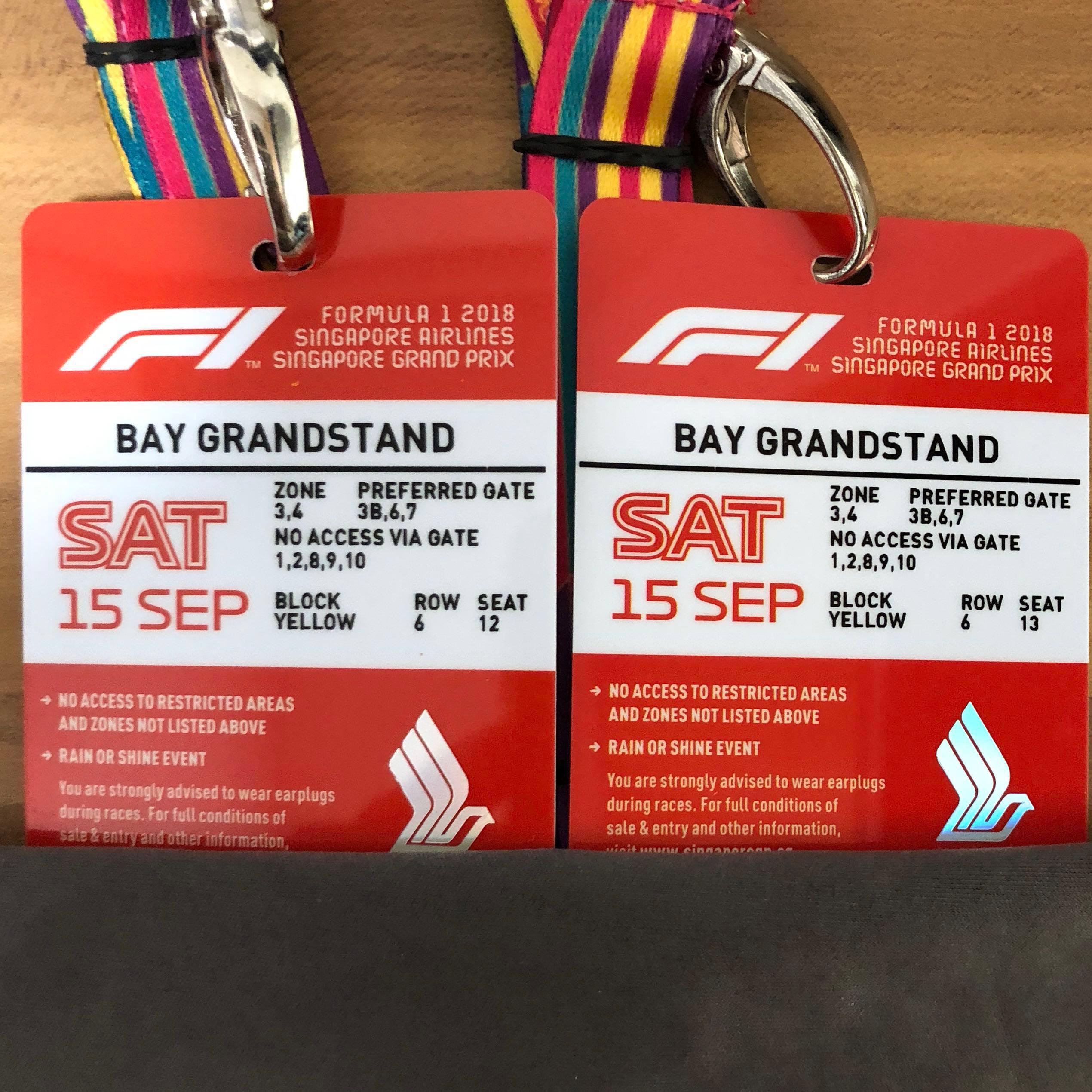 18 Singapore Airlines F1 Saturday Ticket Bay Grandstand Pair Entertainment Events Concerts On Carousell