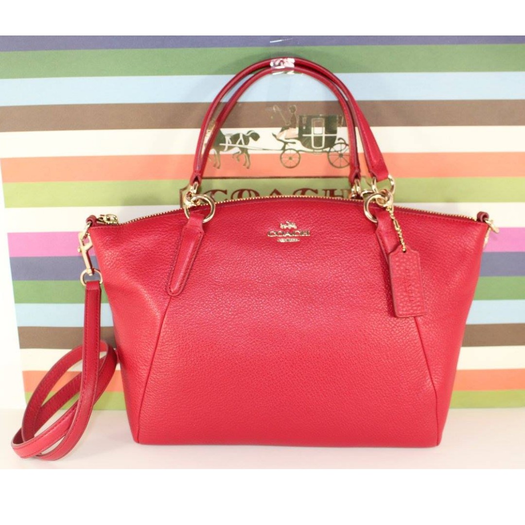 Authentic Coach Small Kelsey Satchel in Pebble Leather F36675 Red Women s Fashion Bags Wallets Cross body Bags on Carousell