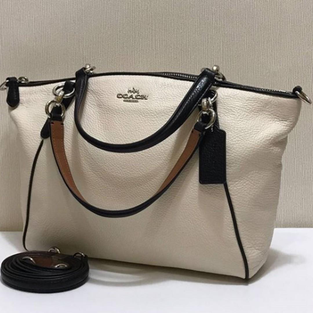 Authentic Coach Small Kelsey Satchel With Contrast Trim Pebble Leather