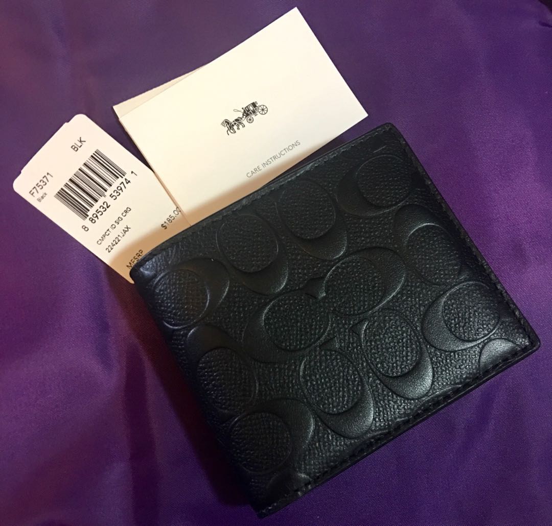 Coach Men's Compact ID Black Leather Wallet Review/Unboxing 