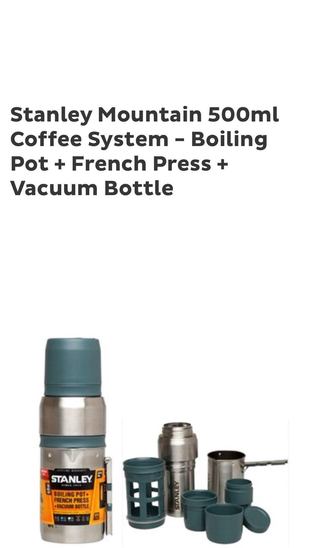 BNew Stanley Set Vacuum Coffee System (Category: Coffee Machines & Makers) located in Quezon City. Submitted by 18john (Listing ID 189267103, Image 2). Description: All-in 1 French Press Kit includes a sturdy boiling pot, French press and vacuum bottle so that you can have fresh brewed, piping hot coffee no matter where you’re stranded. Pot it out, fill it up, press it down and you’ve got coffee for you and a friend, kept nice and hot for hours i