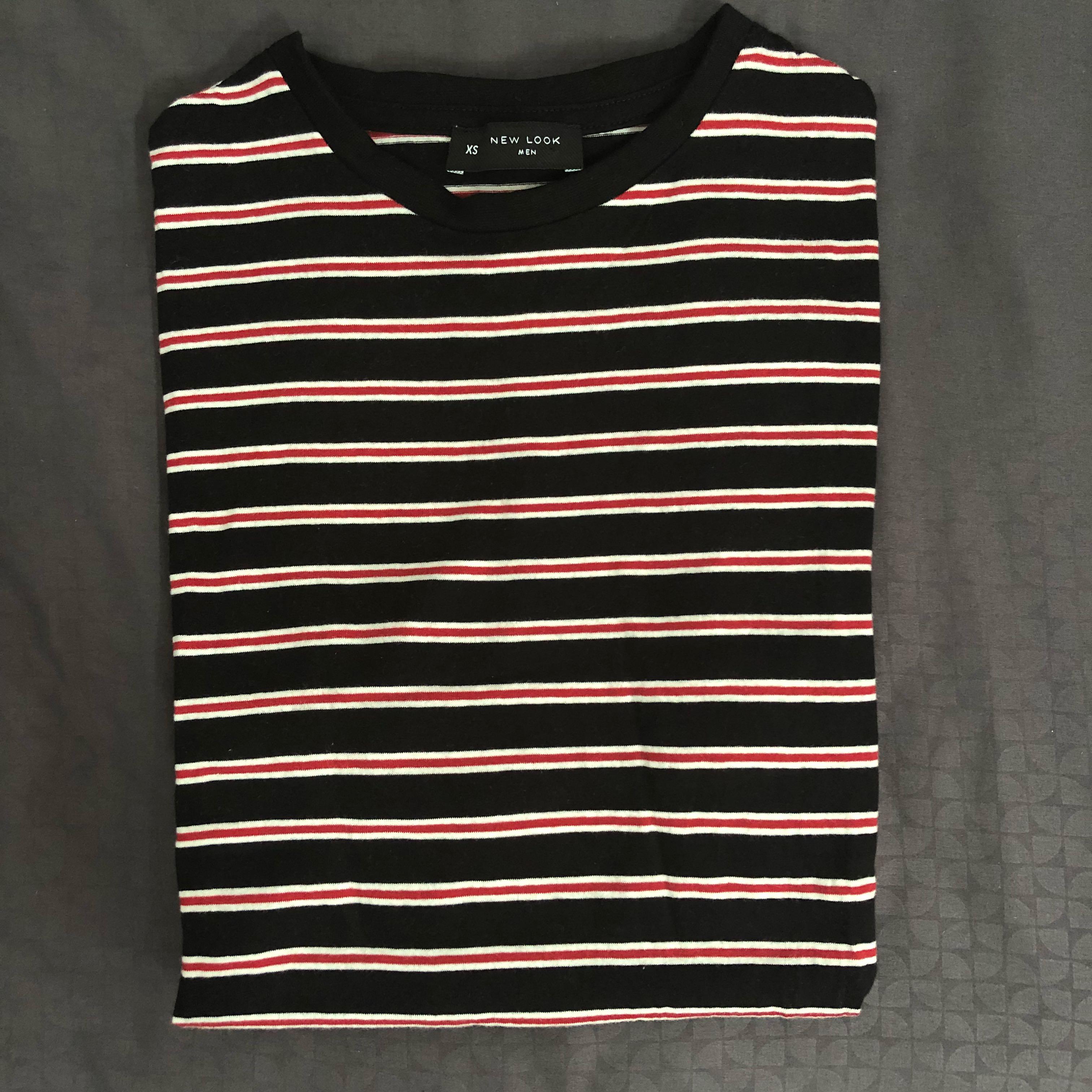 red black and white striped shirt