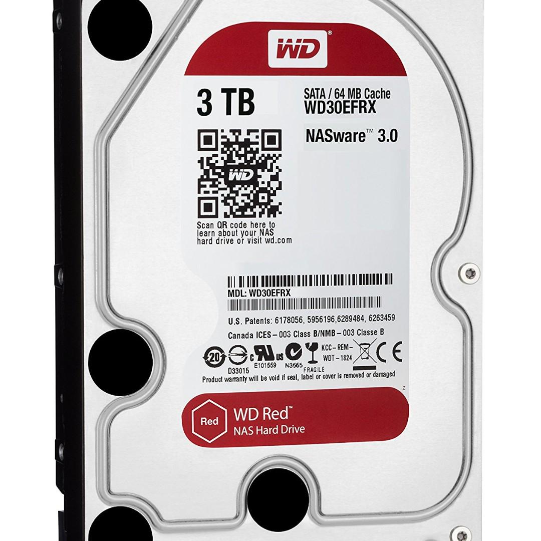 Western Digital WD30EFRX 3TB NAS Hard Disk Drive (Red) (Category: Hard Disks & Thumbdrives) located in Manila. Submitted by random_94 (Listing ID 189282199, Image 1). Description: 3TB Storage Capacity 3.5" Form Factor SATA III 6 Gb/s Interface 64MB Cache 5400 rpm Up to 147 MB/s Sustained Transfer Rate 600,000 Load/Unload Cycles 1,000,000 Hours MTBF Error Recovery Controls NASware 3.0 Technolo Western Digital Red 3TB NAS Hard Disk Drive - 5400 RPM