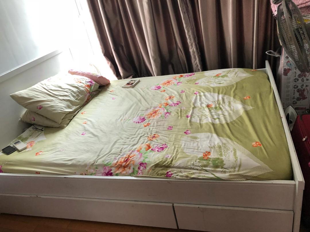 Bed Ikea Brusali Bed With Storage Drawers White Furniture Beds