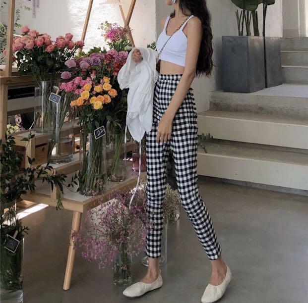 black and white gingham jeans