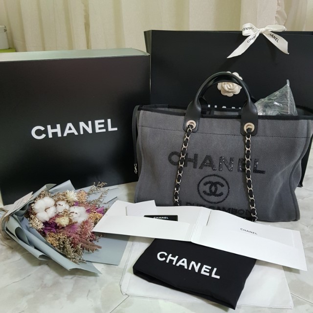 Chanel Deauville Medium Sequin Tote Bag in Grey