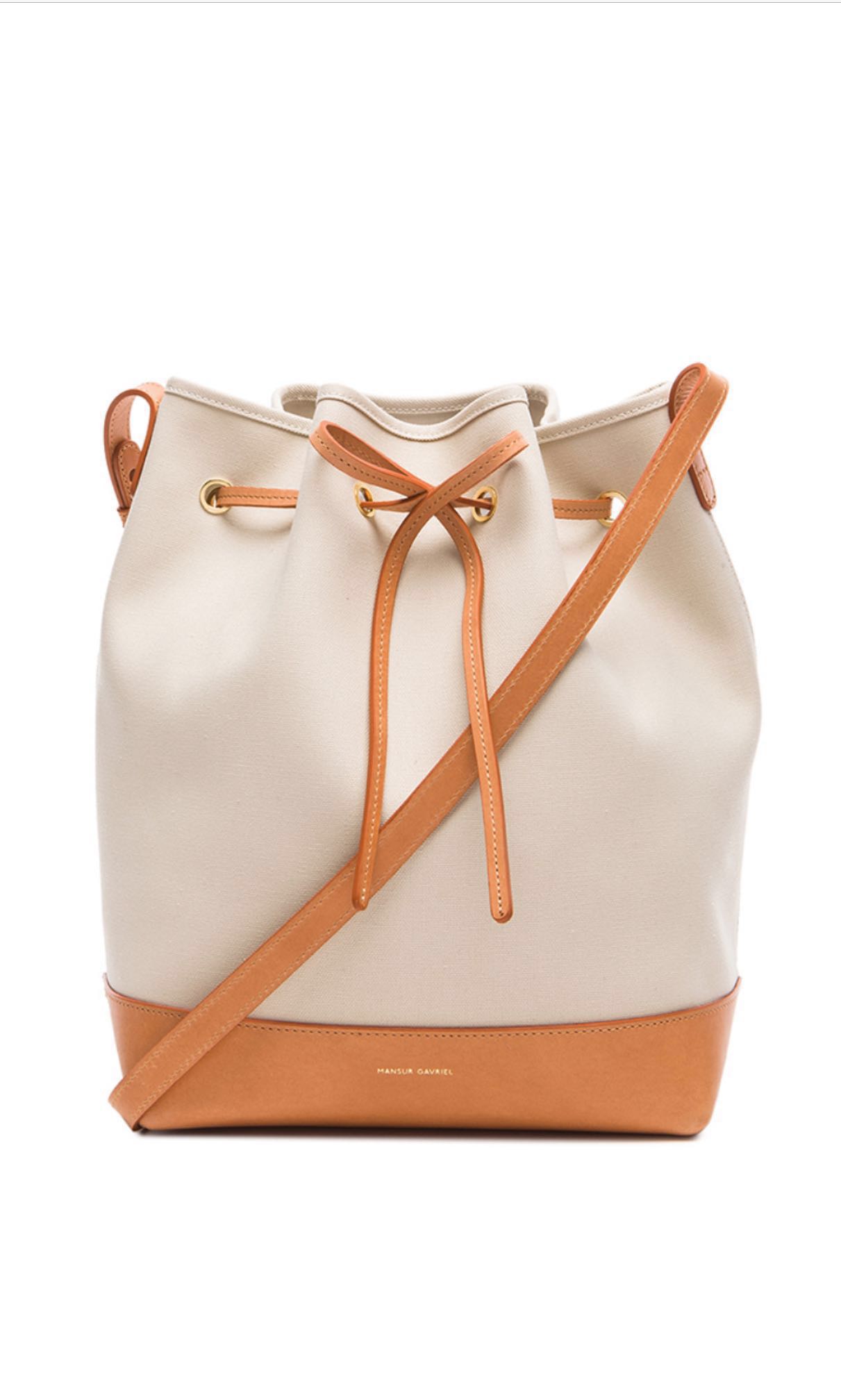 canvas and leather bucket bag