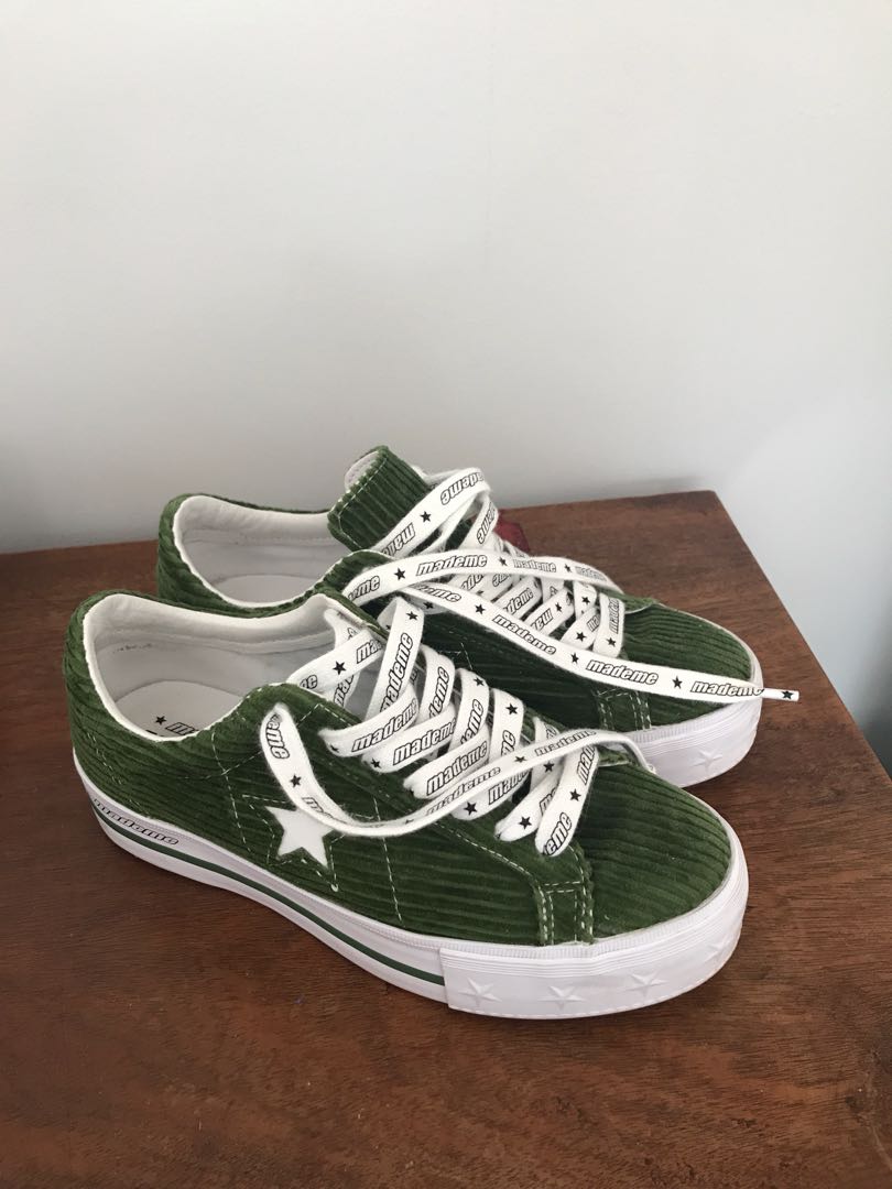 Converse x MadeMe Green Corduroy Platform Women s Fashion Shoes