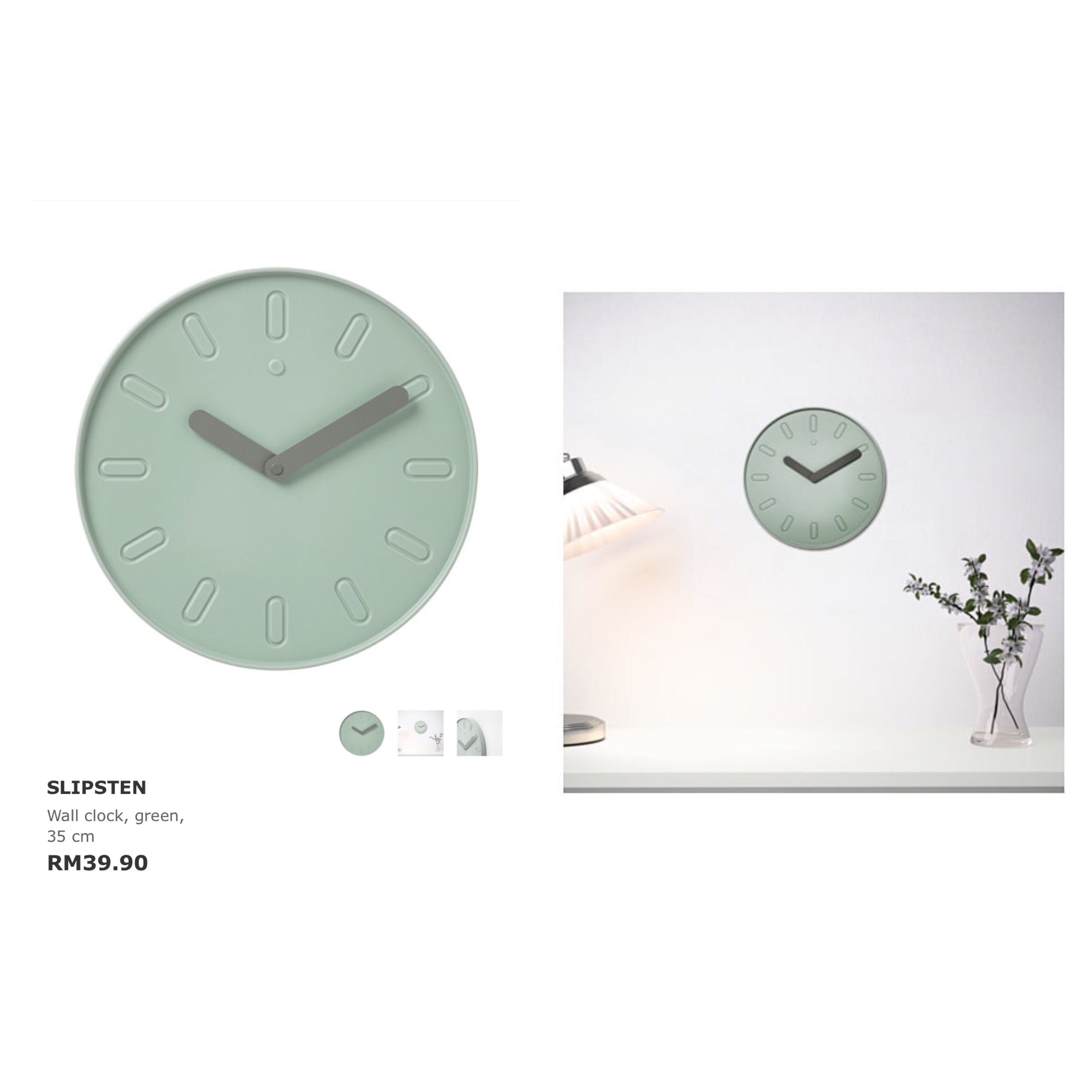 Ikea Slipsten Wall Clock Green 35cm Rumah Perabot Home