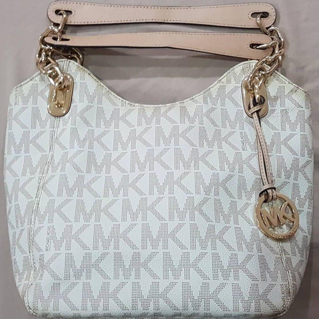 Michael Kors Brown/Off White Signature PVC and Leather Lilie Chain Shoulder  Bag Michael Kors