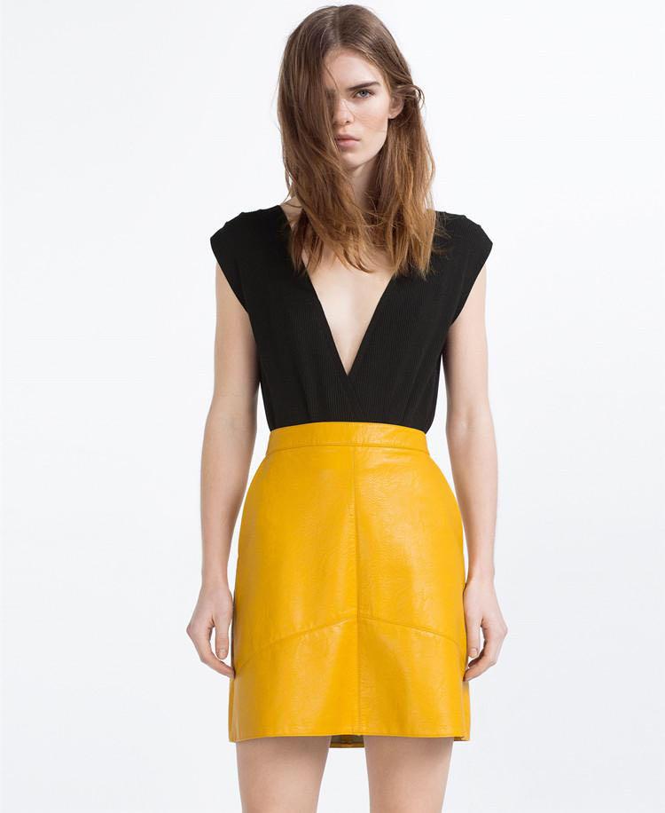 zara yellow leather skirt
