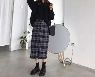 預✨復古格紋排釦一步裙