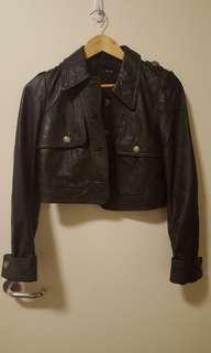 BNWOT BARDOT Dark Brown Genuine 100% Cropped Leather Jacket [10]