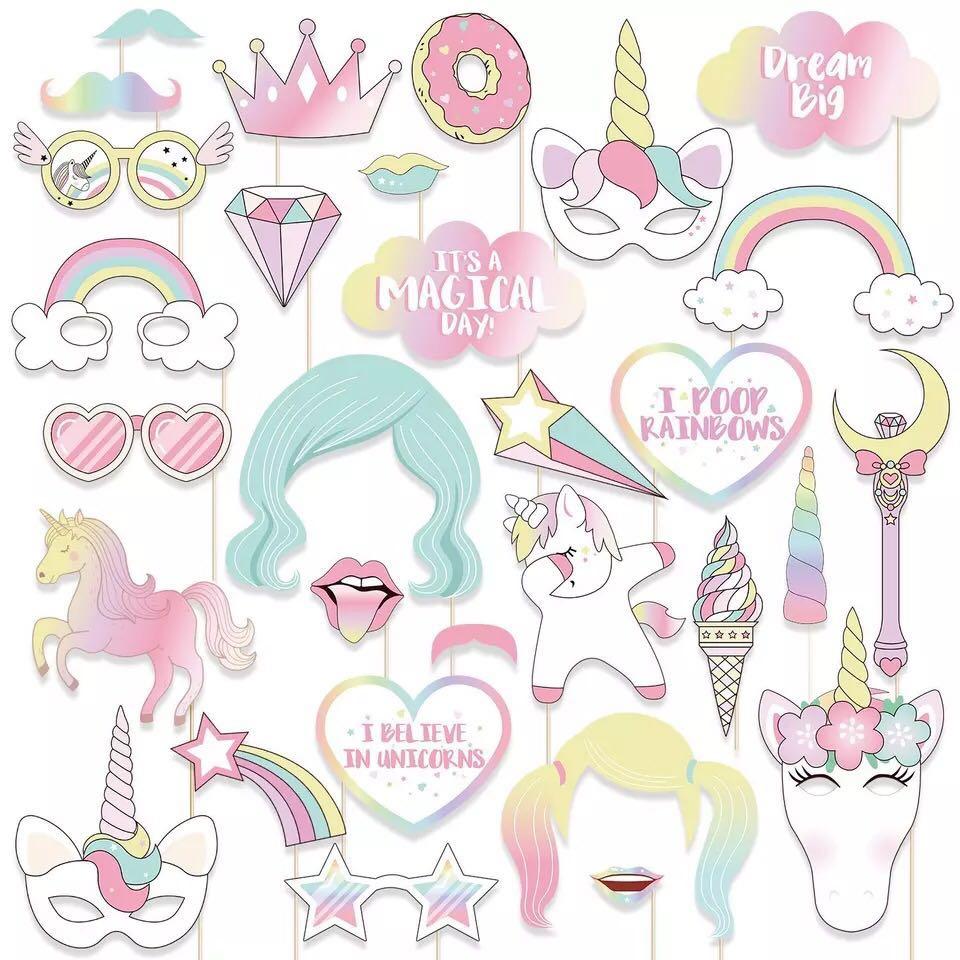 29 Pieces Photo Booth Props Unicorn Kids Birthday Party Design