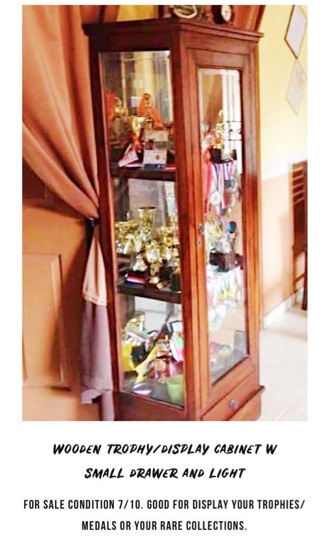 Antique Trophy Display Cabinet Furniture Shelves Drawers On