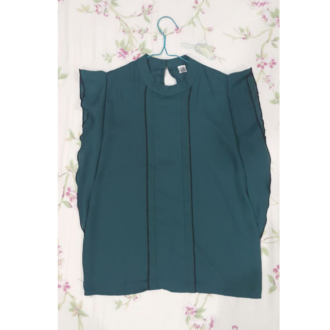 Baju Atasan Tanpa Lengan Sleeveless Warna Hijau Tosca Tua Womens