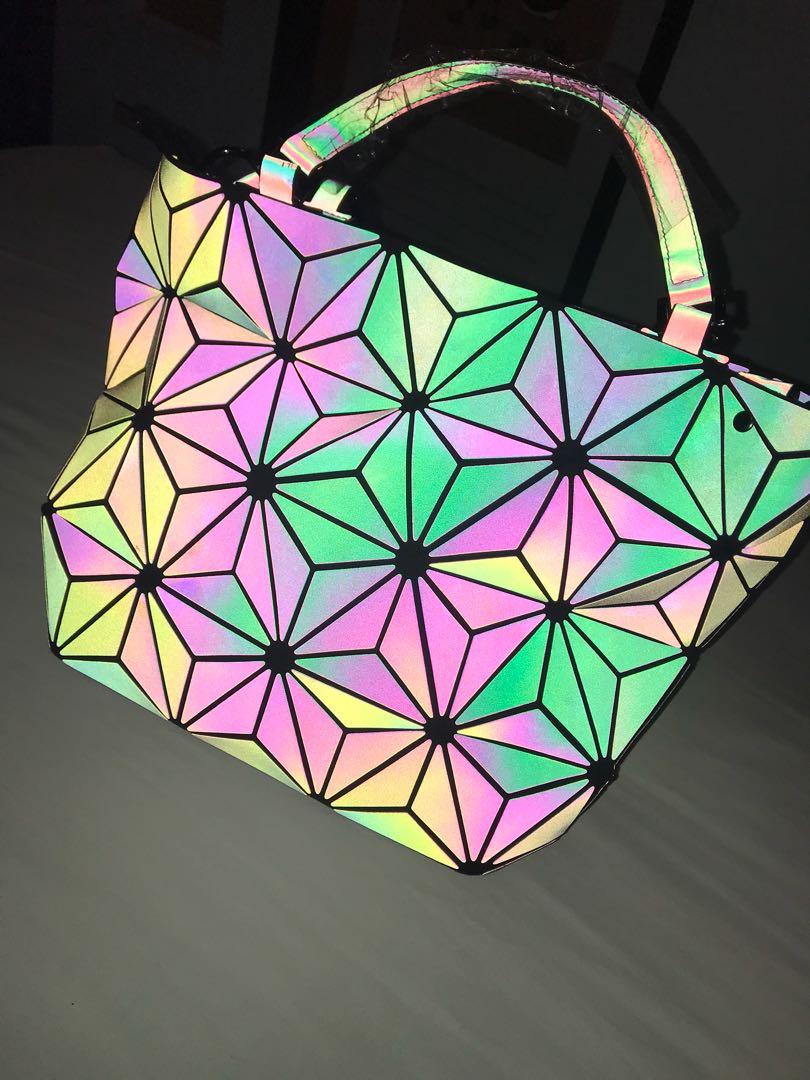 Buy Geometric Luminous Purses and Handbags Holographic Flash Reflective  Leather Rainbow Tote Black at Amazon.in